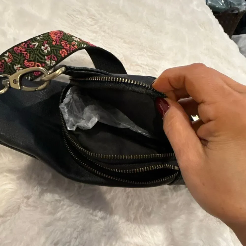 Antik Kraft black leather Crossbody bag with embroidered strap, Free People vibe